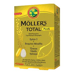 Mollers Total Plus Ολοκληρωμένη φόρμουλα Ω3+Βιταμίνες-Μέταλα+Τζίνσενγκ 28 caps+28 tabs