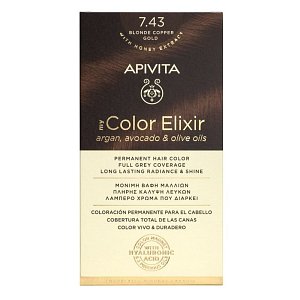 Apivita My Color Elixir Βαφή Μαλλιών 7.43 Ξανθό Χάλκινο Μελί 1τμχ