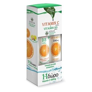 Power Health Vitamin C 1000mg + Vitamin D3 1000IU με Στέβια 24αναβρ.δισκία & Δώρο Vitamin C 500mg 20αναβρ.δισκία