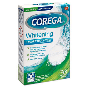 Corega Whitening Καθαριστικά Δισκία για Οδοντοστοιχίες 36δισκία