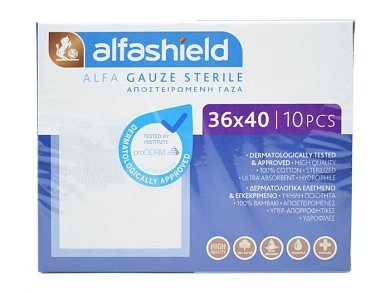 Alfashield Alfa Gauze Sterile Αποστειρωμένες Γάζες 36x40 10τμχ