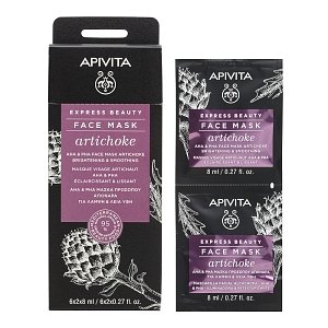 Apivita Express Beauty ΑΗΑ & PHA Μάσκα Προσώπου με Αγκινάρα για Λάμψη & Λεία Υφή 2x8ml