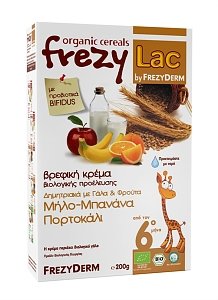 Frezyderm Frezylac Βιολογική Βρεφική Κρέμα Δημητριακών με Γάλα και Μήλο, Μπανάνα, Πορτοκάλι 200gr