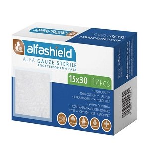Alfashield Alfa Gauze Sterile Αποστειρωμένες Γάζες 15x30 12τμχ