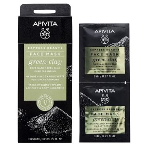 Apivita Express Beauty Μάσκα Προσώπου με Πράσινη Άργιλο για Βαθύ Καθαρισμό 2x8ml