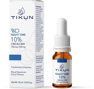 TIKUN Night Time 10% CBD & CBN 750mg/250mg Έλαιο Κάνναβης σε Υπογλώσσιες Σταγόνες με Γεύση Citrus 10ml
