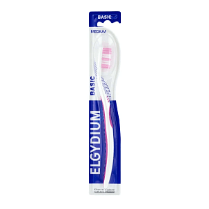 Elgydium Basic Medium Οδοντόβουρτσα Άσπρο Φούξια 1τμχ