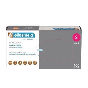Alfashield Γάντια Latex Ελαφρώς Πουδραρισμένα Small (6-6,5) 100τμχ