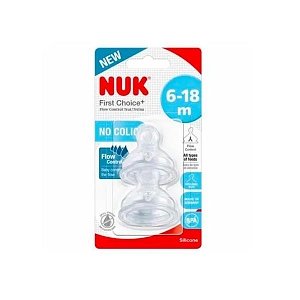 Nuk First Choice+ Flow Control Φαρδύλαιμη Θηλή Σιλικόνης 6-18m για Κάθε Είδος Τροφής 2τμχ