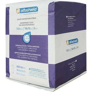 Alfashield Alfa Gauze Γάζες Απλές Μη Αποστειρωμένες 10x10cm 8ply 100τμχ