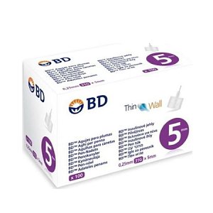 BD Thin Wall Αποστειρωμένες Βελόνες για Πένες Ινσουλίνης 0.25mm 31G x5mm 100τμχ