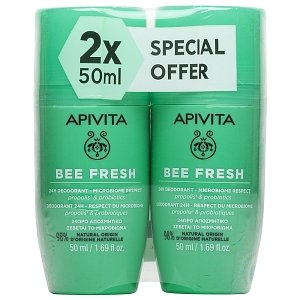 Apivita Bee Fresh 24h Deodorant Roll-On Αποσμητικό 24ωρης Δράσης Promo 2x50ml