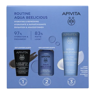 Apivita Routine Aqua Beelicious Κρέμα Ενυδάτωσης Ελαφριάς Υφής, 40ml ΔΩΡΟ Black Detox Τζελ Καθαρισμού, 15ml & Aqua Beelicious Λοσιόν Ενυδάτωσης, 50ml