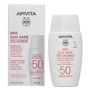 Apivita Bee Sun Safe Daily Age Repair Spf50, 50ml Λεπτόρρευστη Κρέμα Προσώπου Κατά των Πανάδων & των Ρυτίδων Υψηλής Προστασίας