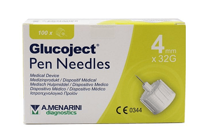 Menarini Glucoject Pen Needles Βελόνες Ινσουλίνης 4mm x 32g 100τεμ