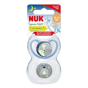 Nuk Space Night Πιπίλες Σιλικόνης Μπλε 0-6m, 2τμχ