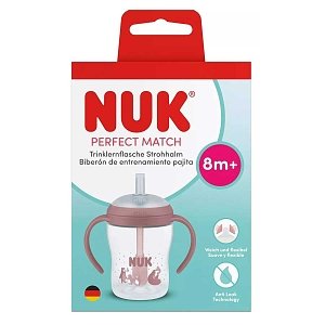 Nuk Perfect Match Bear Εκπαιδευτικό Μπιμπερό με Καλαμάκι Σιλικόνης 8m+ 150ml