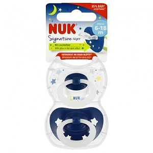 Nuk Signature Night Πιπίλα Σιλικόνης 6-18m 2τμχ & Θήκη Αποθήκευσης