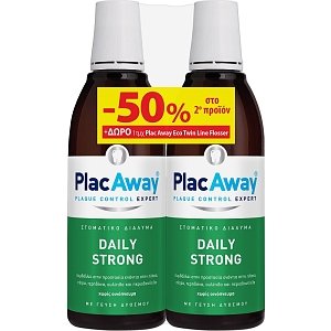 Plac Away Promo Mouthwash Daily Strong 2x500ml & Δείγμα Eco Twin-Line Flosser 1 Τεμάχιο