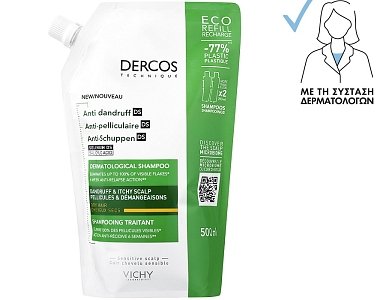 Vichy Dercos Anti-Dandruff Dermatological Shampoo for Dry Hair Refill 500ml Σαμπουάν για την Καταπολέμηση της Ξηρής Πυτιρίδας
