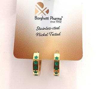 Inoplus Σκουλαρίκια Hoop Oro Stelline Smalto Colore Verde ART 1135, 1 Ζευγάρι