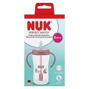 NUK Perfect Match Εκπαιδευτικό Ποτήρι με Καλαμάκι Σιλικόνης 8m+, 260ml