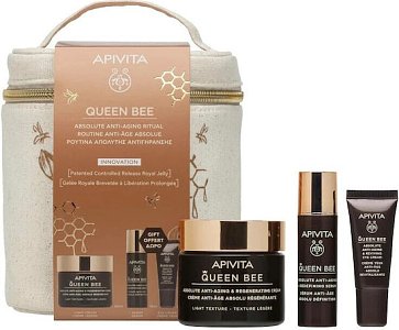 Apivita Promo Queen Bee Κρέμα Ημέρας Ελαφριάς Υφής Απόλυτης Αντιγήρανσης & Αναγέννησης με Βασιλικό Πολτό, 50ml & ΔΩΡΟ Ορός Απόλυτης Αντιγήρανσης, 10ml & Κρέμα Ματιών, 5ml